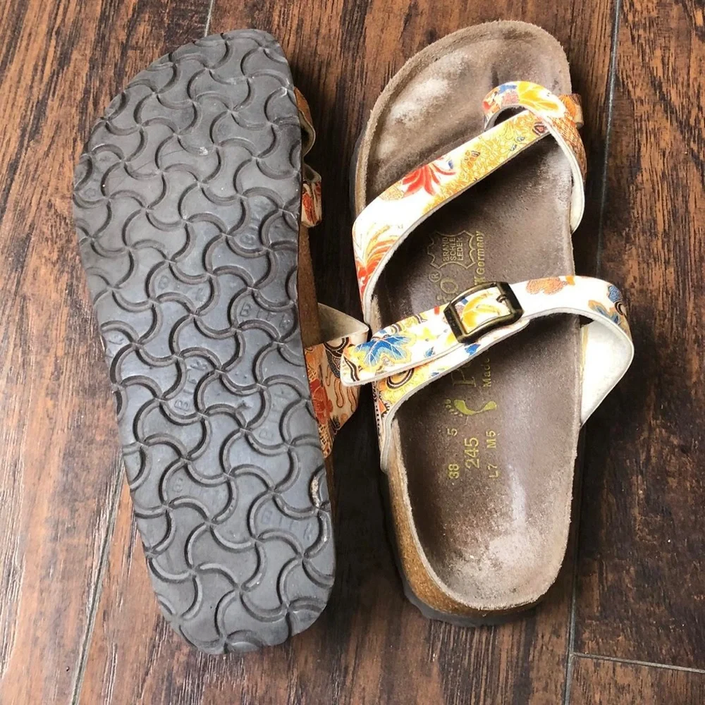 Papillio Birkenstock Mayori Tabora Floral Tropical Garden Slides Sandal Toe Loop - Picture 4 of 5
